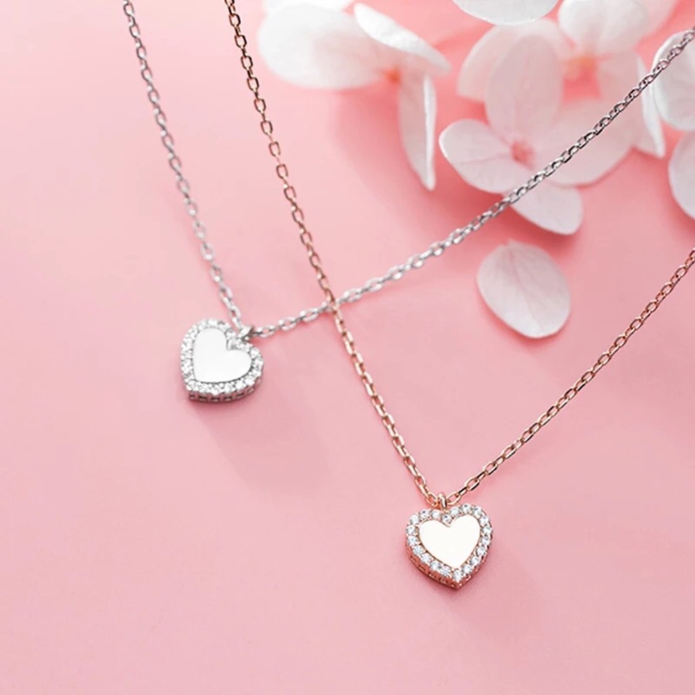 Heart necklace rose gold mini pendant charm rhinestone chain womens jewelry - Picture 3 of 4